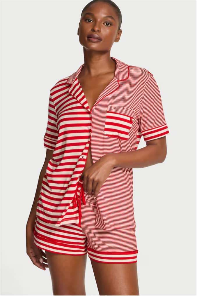 Stripe Christmas Modal Short Pyjamas Set
